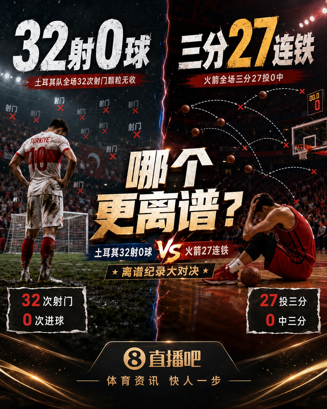 土耳其32射0进球！火箭西决三分27连铁！谁更离谱？